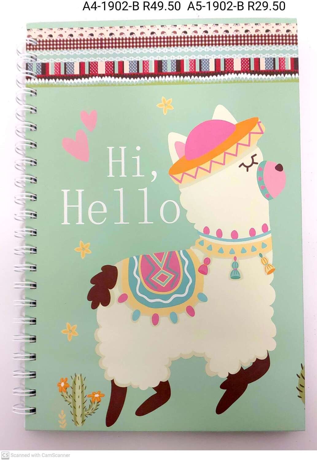 A4 Note Book Llama Hi Hello