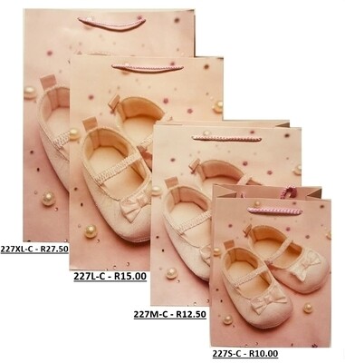 Baby Booties pink with Pearls Gift Bag Extra Large PK3 (R27.50 Each)