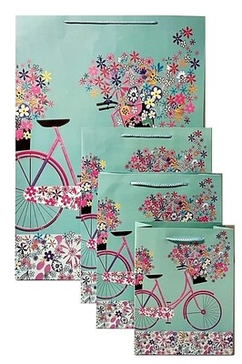 Flowers and Bicycle Green Extra Large Gift Bag PK3 (R39.50 Each)