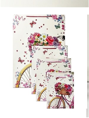 Flowers and Bicycle White Extra Large Gift Bag PK3 (R39.50 Each)