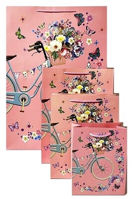 Flowers and Bicycle Peach Extra Large Gift Bag PK3 (R39.50 Each)