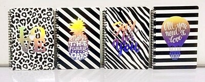 A5 BLK &amp; WHT SILVER FOIL SPIRAL NOTE BOOK (PK12)
