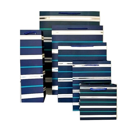 Striped men&#39;s White Silver &amp; Light Blue Extra Large Gift Bag PK3 (R35 Each)