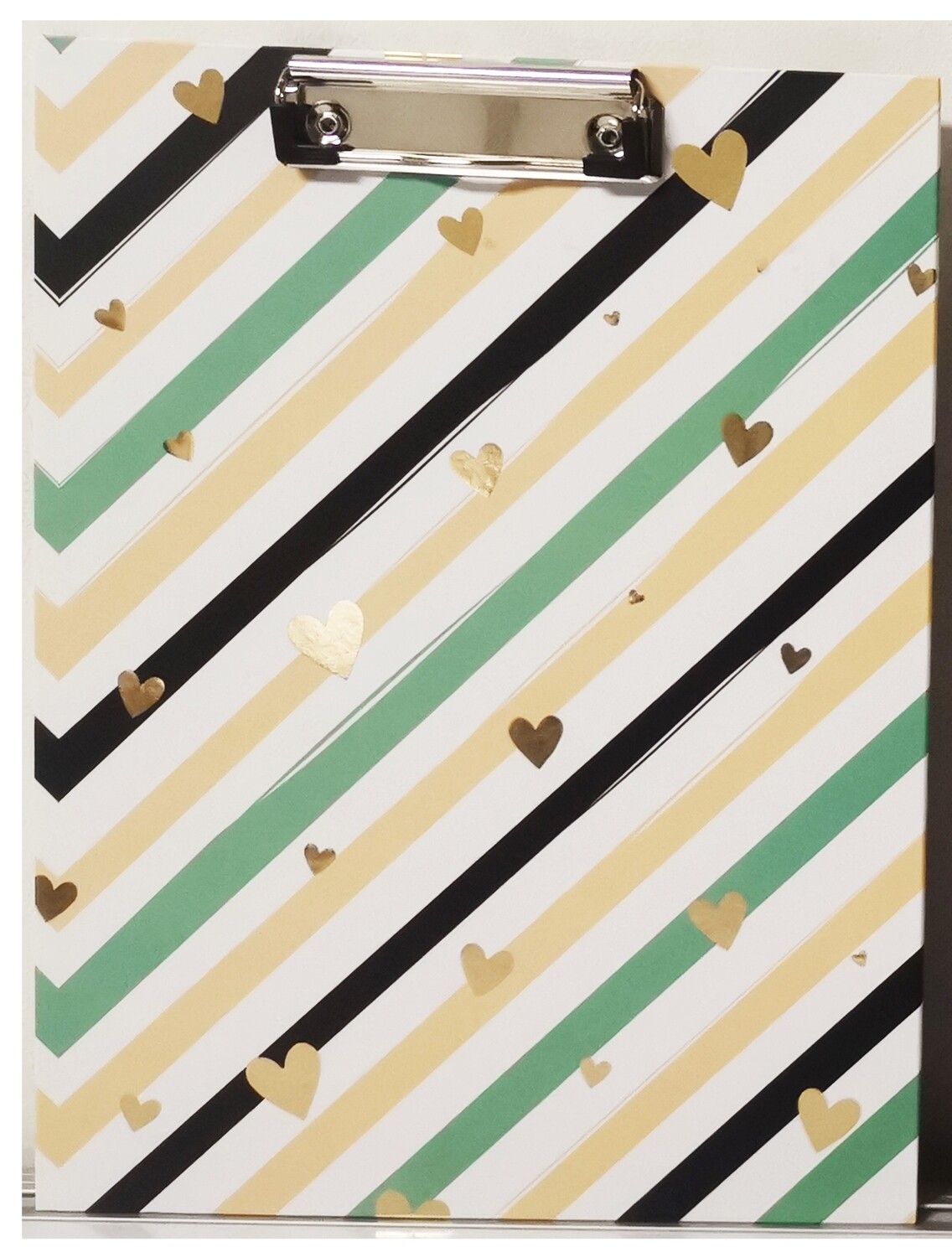 Clip Board diagonal lines with Hearts Green