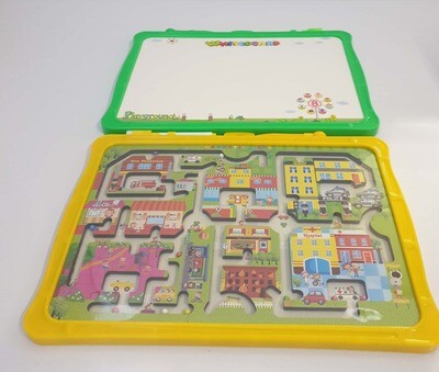 Drawing White Board Yellow with Magnetic Maze Game (36cm X 26cm)