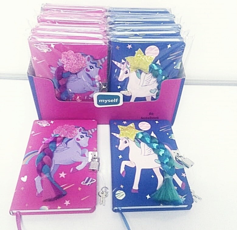 B6 Padded Notebook 12PC  Unicorn with Lock