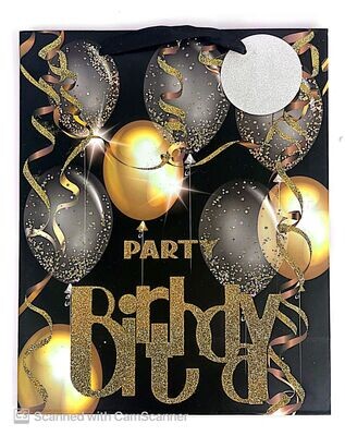 Party Birthday Gold Glitter Large Gift Bag PK3 (R27.50 Each)