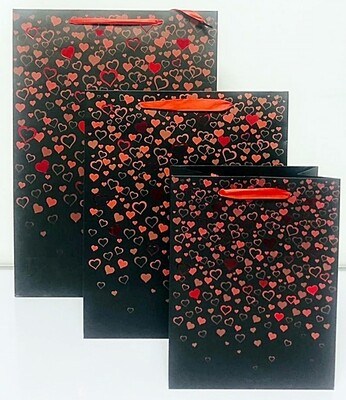 Hearts Black Gift Bag Large PK 3 (R15 Each)