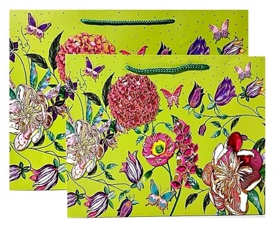 Flowers &amp; Butterfly Lime Green Rectangular Large PK3 (R22.50 Each)