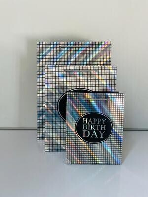Happy Birthday Metallic Squares Silver Large Gift Bag PK3 (R19.50 Each)