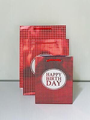 Happy Birthday Metallic Squares Red Large Gift Bag PK3 (R19.50 Each)