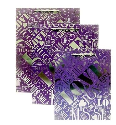 LOVE JOY Purple Large Gift Bag PK3 (R19.50 Each)