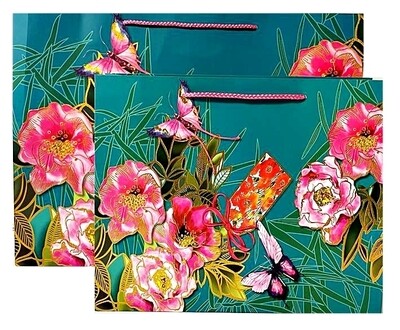 Flowers &amp; Butterfly Teal Rectangular Medium PK3 (R15.50 Each)