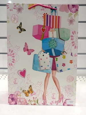 Girl With Presents And Butterflies Large Gift Bag PK3 (R17.50 Each)