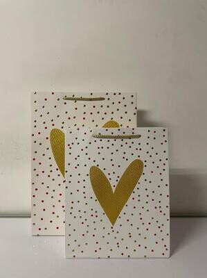 Gold Heart White Polka Dot Large Gift Bag PK3 (R20 Each)