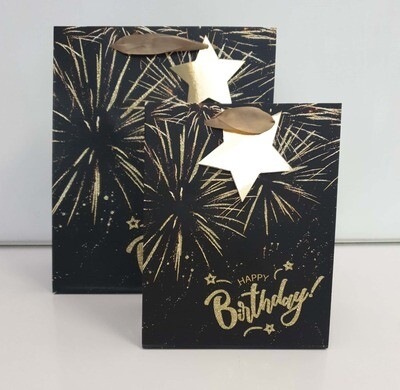 Happy Birthday Gold Fireworks Glitter Large Gift Bag PK3 (R25 Each)