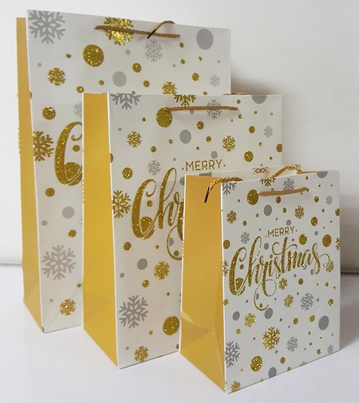 Merry Christmas Gold Small Gift Bag PK3 (R10 Each)