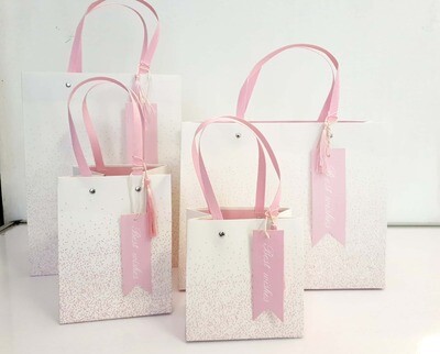Best Wish White with Pink Glitter Medium Horizontal Gift Bag PK3 (R19.50 Each)