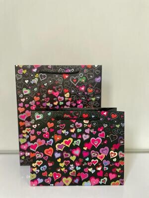 Hearts Black Small Rectangular Gift Bag PK3 (R10.50 Each)