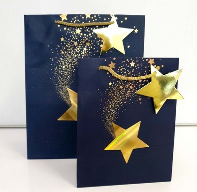 Large Gold Star Navy Blue Small Gift Bag PK3 (R15 Each)