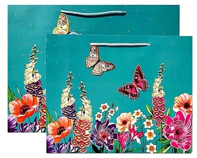 Flowers &amp; Butterfly Green Rectangular Medium PK3 (R15.50 Each)