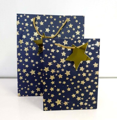 Gold Glitter Stars Navy Blue Medium Gift Bag PK3 (R20 Each)