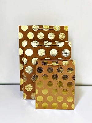 Gold Circles Brown Small Gift Bag PK3 (R10.50 Each)