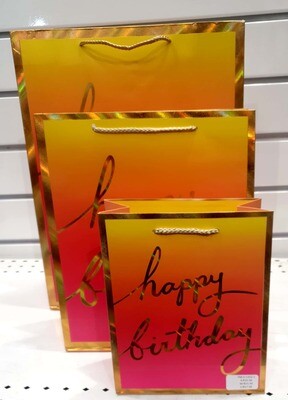 Happy Birthday Gold Boarders Orange Medium Gift Bag PK3 (R15.50 Each)