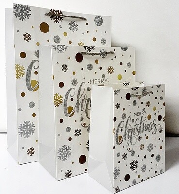 Merry Christmas Silver Medium Gift Bag PK3 (R12.50 Each)