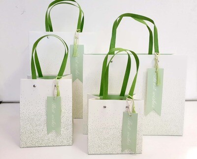 Best Wish White with Green Glitter Small Gift Bag PK3 (R13.50 Each)