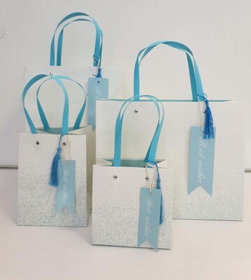 Best Wish White with Blue Glitter Small Gift Bag PK3 (R13.50 Each)