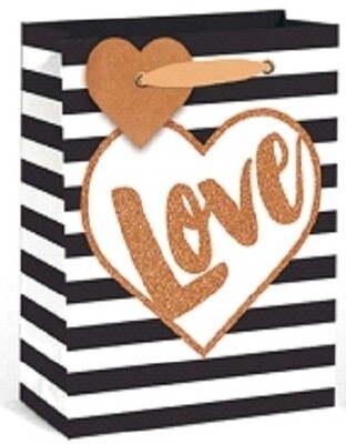 Black &amp; White Lines Love Glitter Small Gift Bag PK3 (R15 Each)