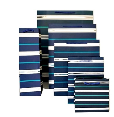 Striped men's White Silver &amp; Light Blue Small Gift  Bag PK3 (R10.50 Each)