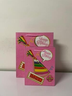 Happy Birthday Glitter Pink Small Gift Bag PK3 (R10.50 Each)