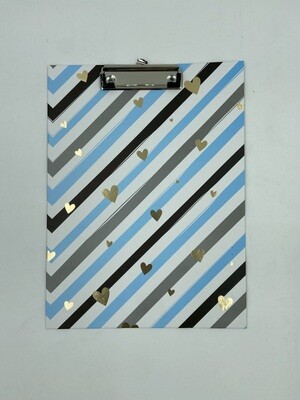 Clip Board diagonal lines with Hearts Blue