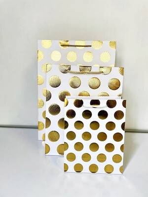 Gold Circles White Medium Gift Bag PK3 (R15.50 Each)