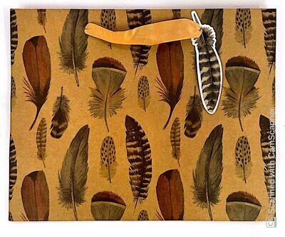 Assorted Feathers Khaki Small Rectangular Gift Bag PK3 (R15 Each)