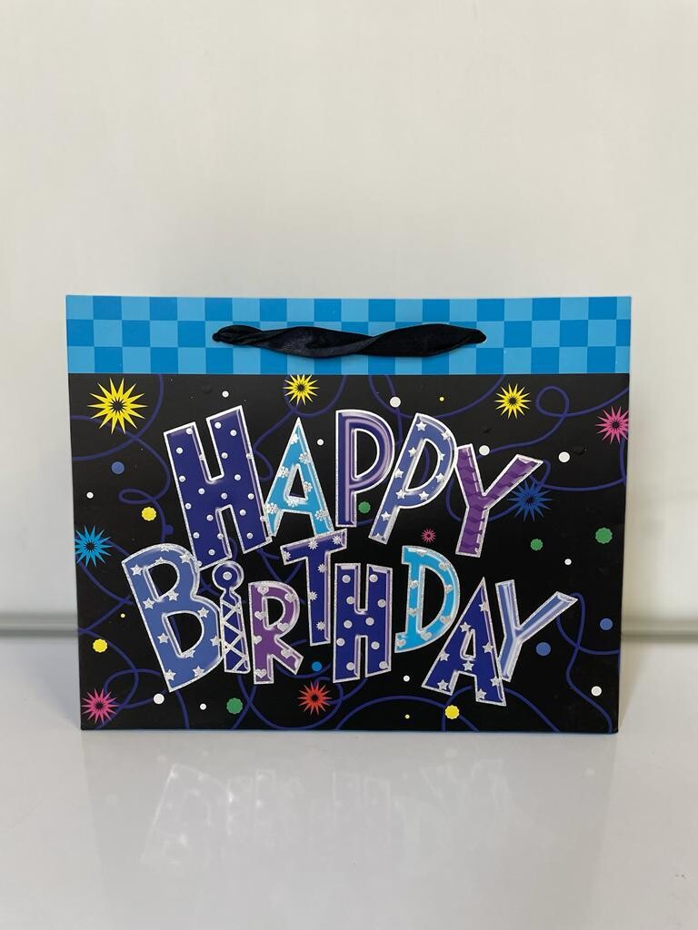 Happy Birthday Black Small Rectangular Gift Bag PK3 (R10.50 Each)