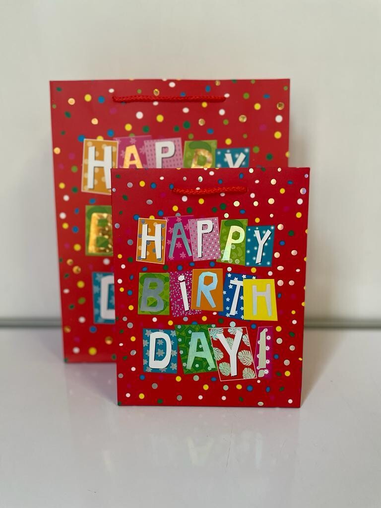 Happy Birthday Dots Red Large Gift Bag PK3 (R17.50 Each)
