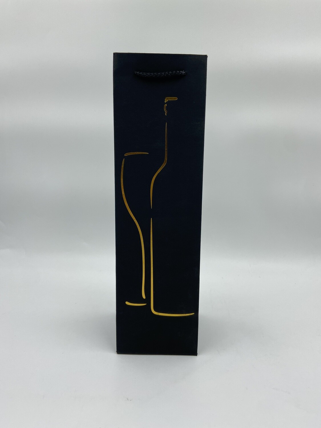 Bottle and Glass Gold Outline Black Wine Bag PK3 (R10.50 Each)