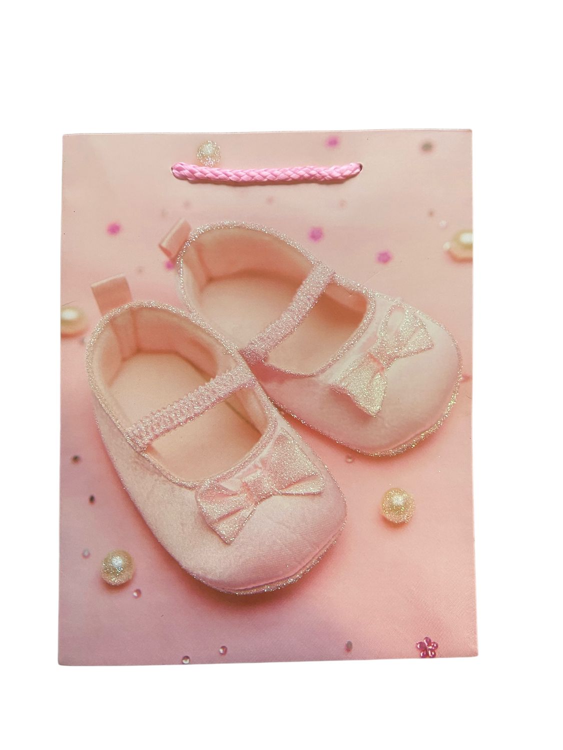 Baby Booties pink with Pearls Gift Bag Small PK3 (R10 Each)
