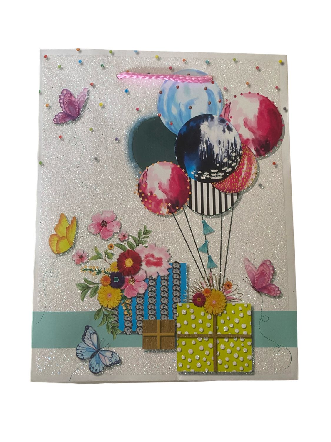 Balloons &amp; Presents Glitter Medium Gift Bag PK3 (R15.50 Each)