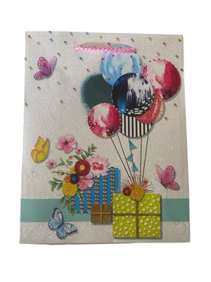 Balloons &amp; Presents Glitter Medium Gift Bag PK3 (R15.50 Each)