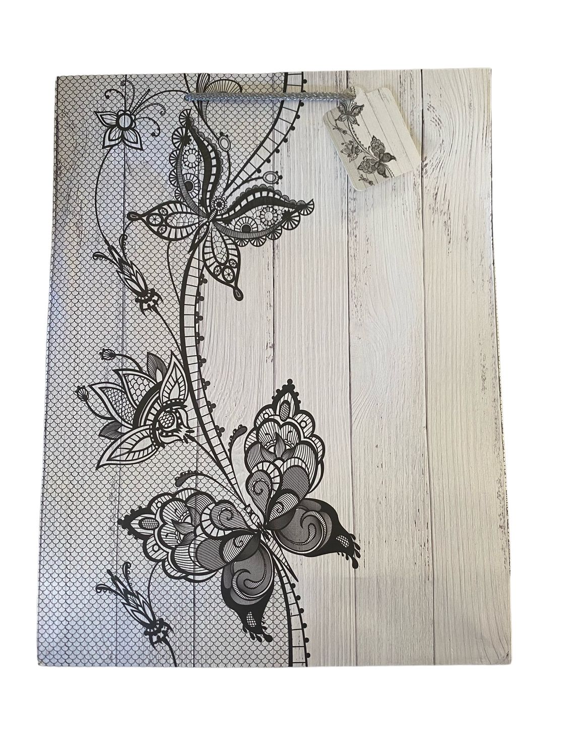 Gift Bag Medium - Black &amp; White Wood Butterfly PK3 (R12.50 Each)