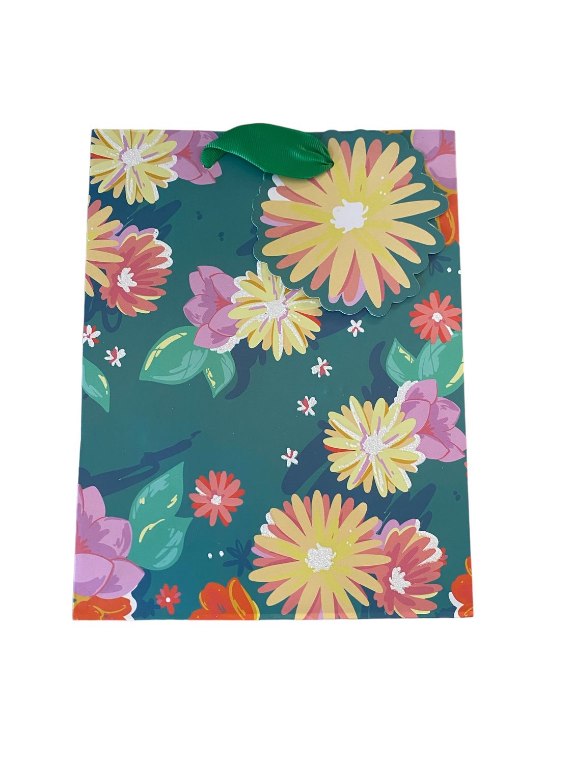 Flowers Green Medium Gift Bag  PK3 (R20 Each)