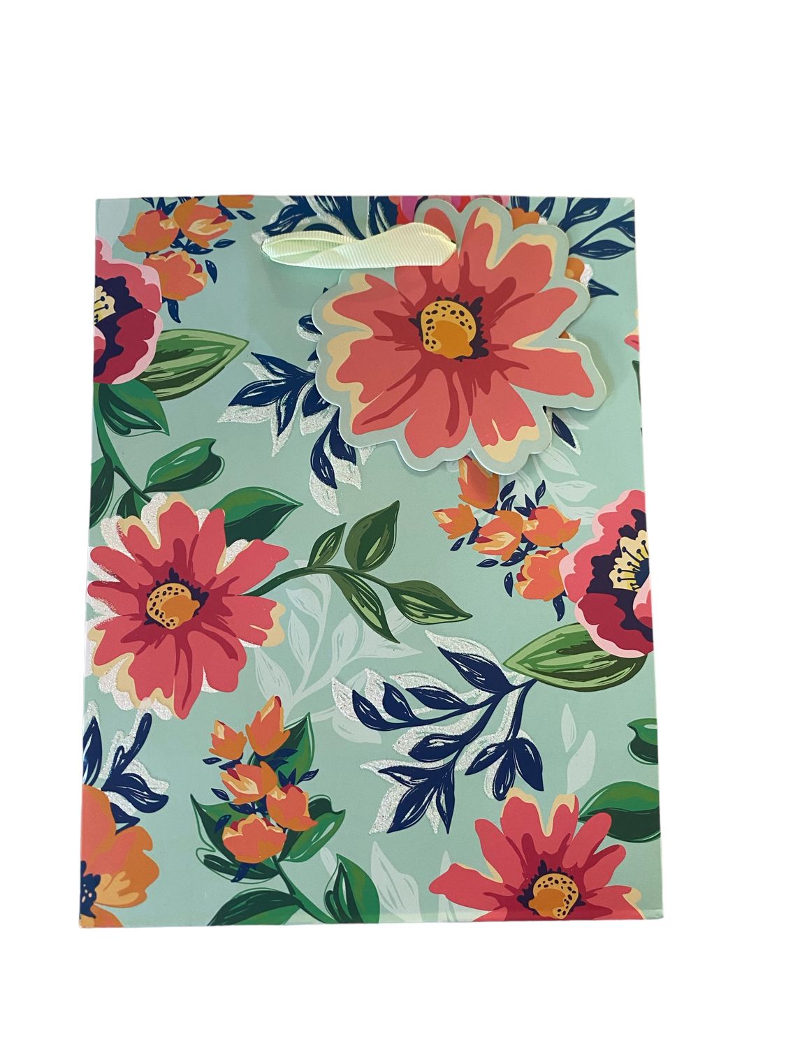 Flowers Lime Green Medium Gift Bag PK3 (R20 Each)