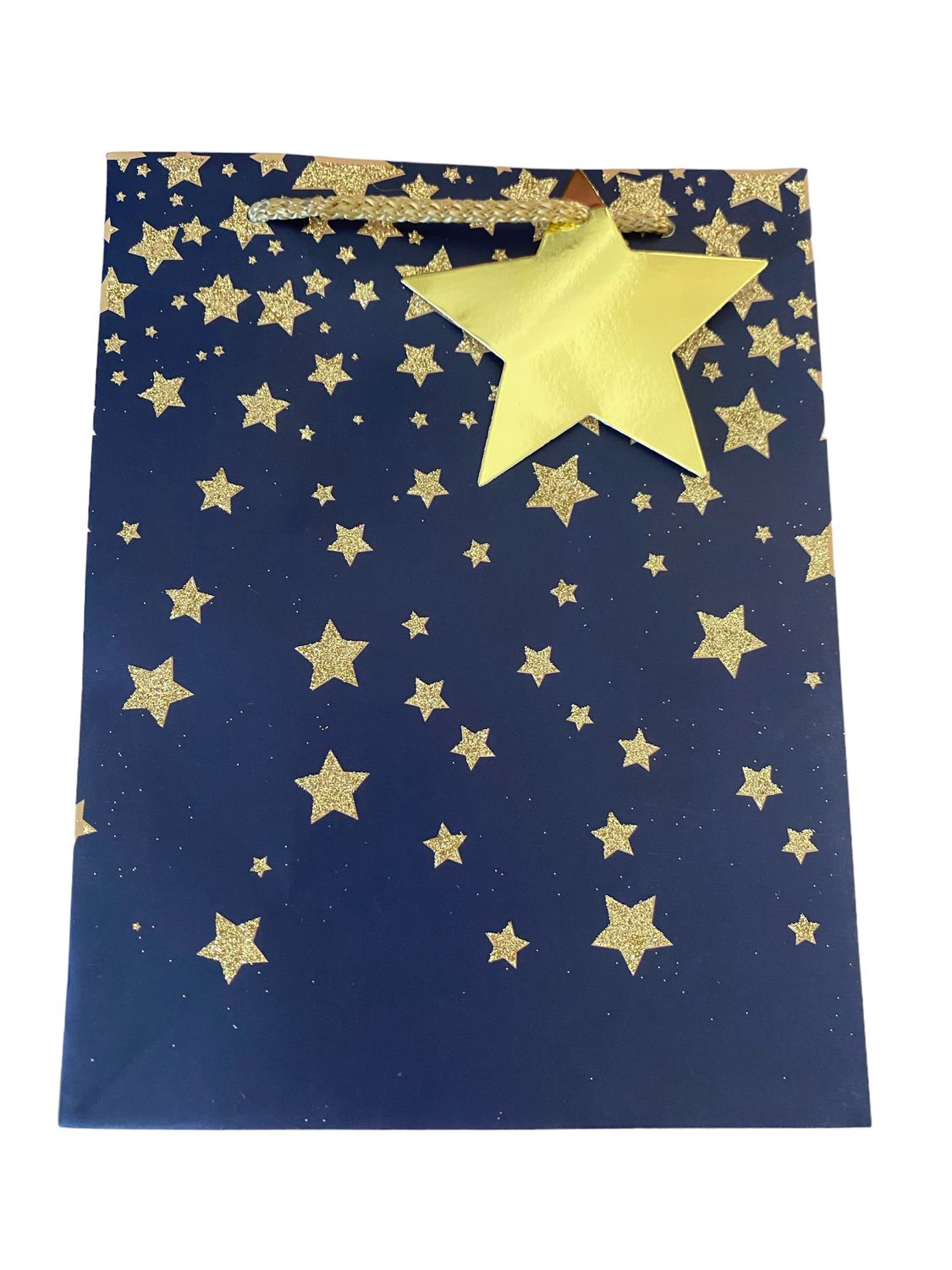 Falling Gold Glitter Stars Navy Blue Medium Gift Bag PK3 (R20.Each)