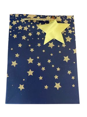 Falling Gold Glitter Stars Navy Blue Medium Gift Bag PK3 (R20.Each)
