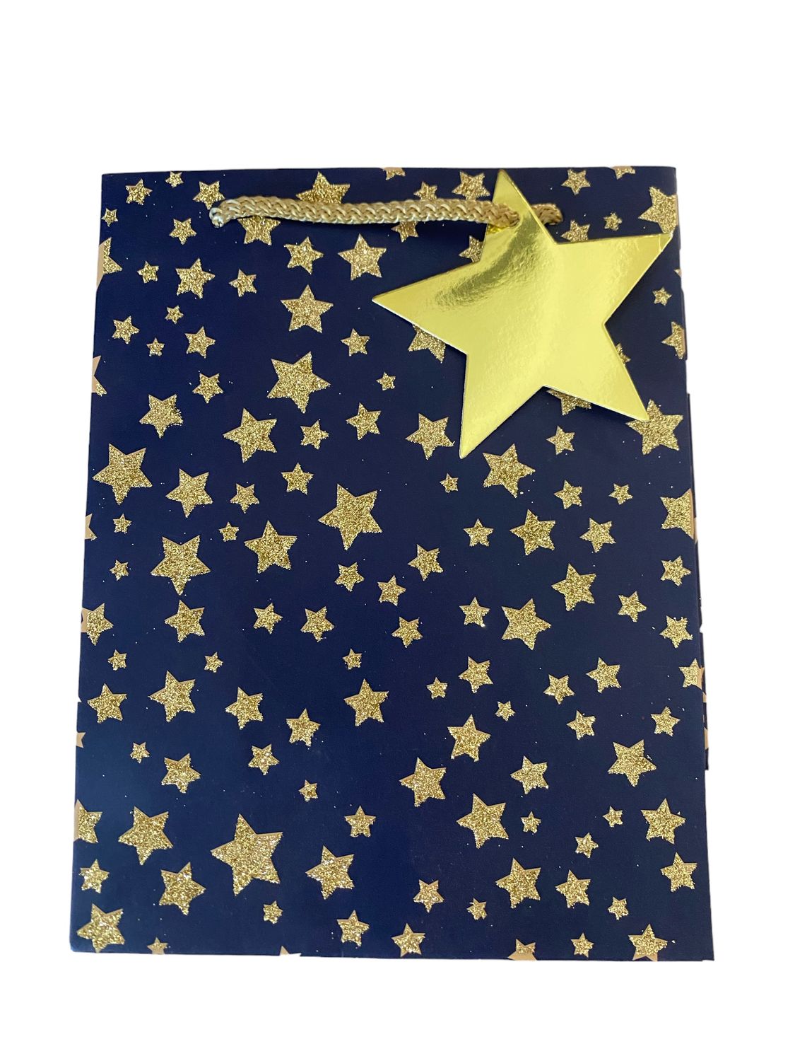 Gold Glitter Stars Navy Blue Medium Gift Bag PK3 (R20 Each)