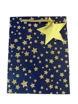 Gold Glitter Stars Navy Blue Medium Gift Bag PK3 (R20 Each)